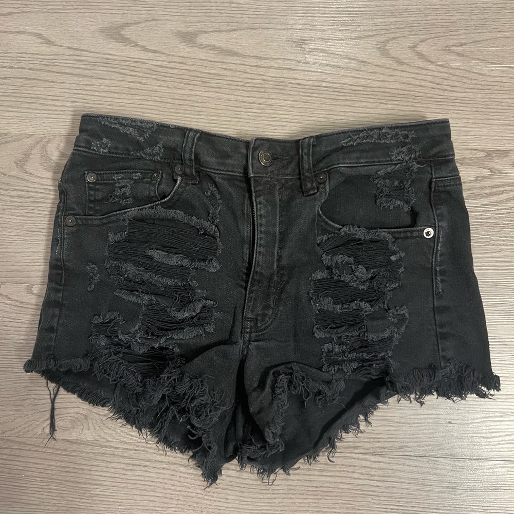 American Eagle Black Distressed Jean Shorts
